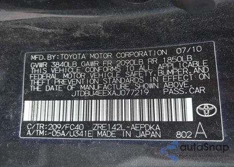 2010 Toyota Corolla Le z USA, uszkodzony, nr VIN JTDBU4EEXAJ077219